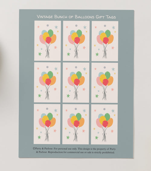 Bunch of Balloons Gift Tags Printable