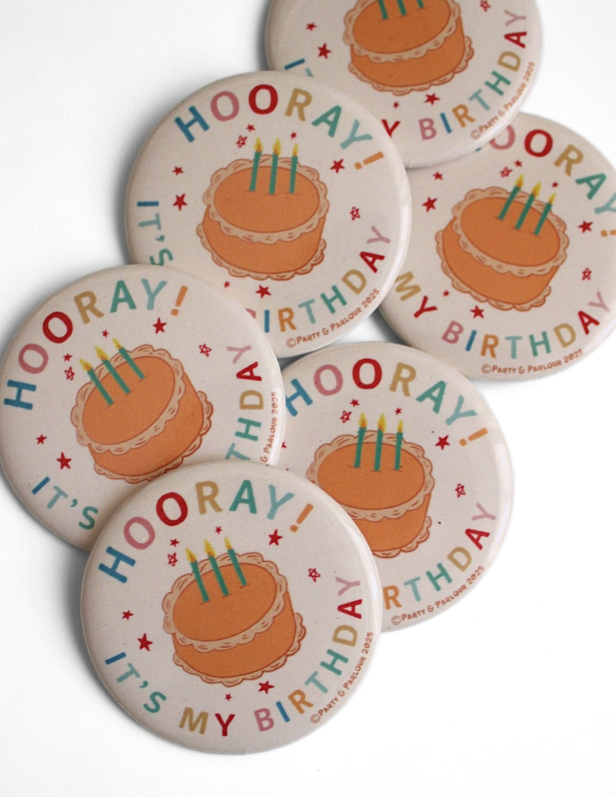 Hooray It's My Birthday Vintage Cake Button Pin Badge